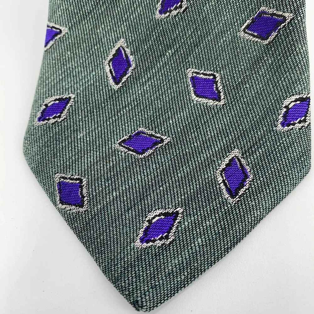 Eton Tie Mens One Size Green Patterned Silk Classic Fit Necktie Italy‎ Made NWT